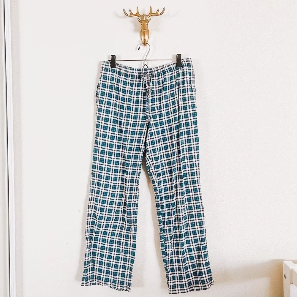 Croft & Barrow Men's Gray and Blue/White Checkered Lounge Pants Med - Set of 2